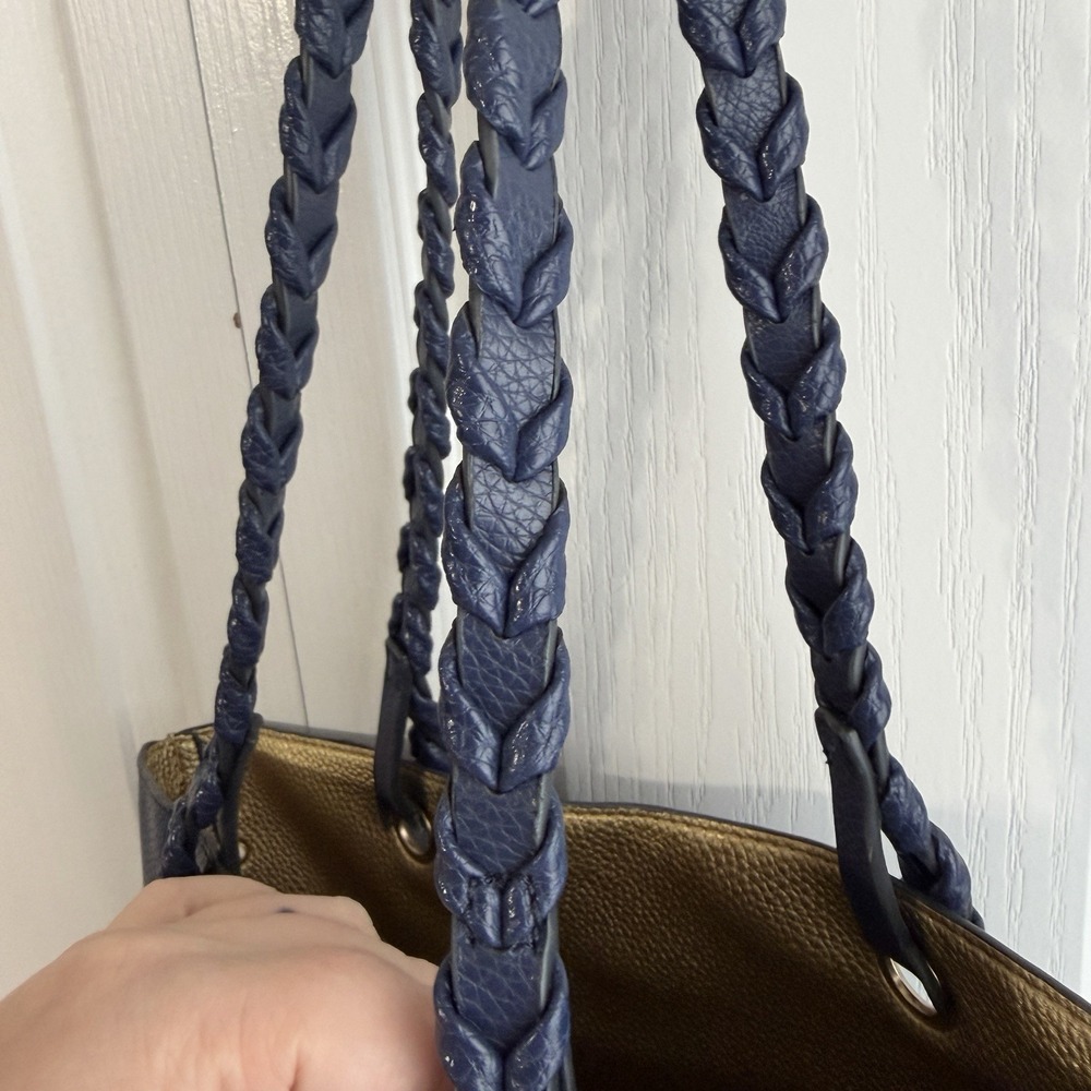 Imoshion Navy Blue Gold Reversible Double Handle Faux Leather Shoulder Bag - Picture 4 of 6